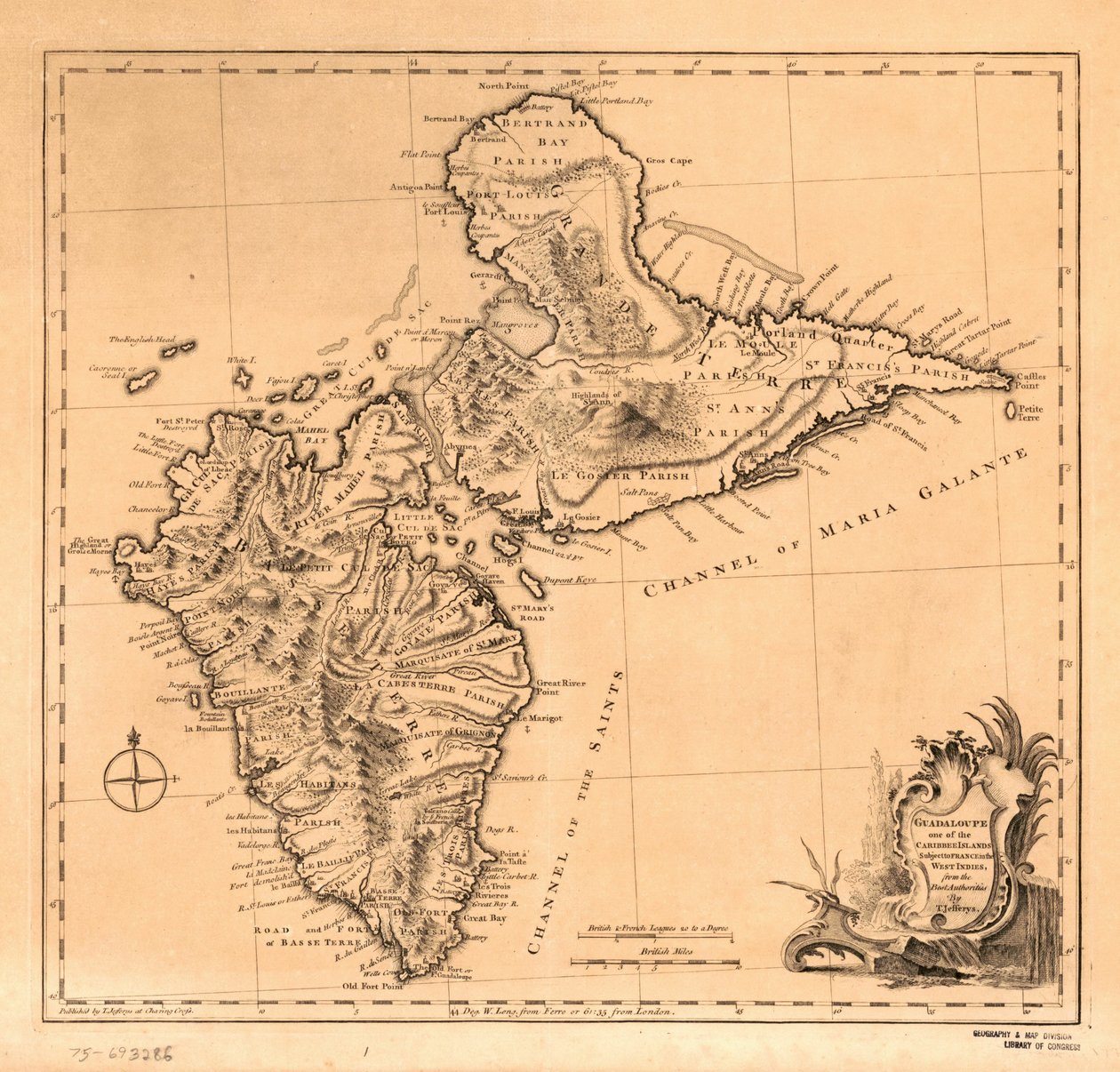 Guadaloupe er en af de caribiske øer, der er underlagt Frankrig i Vestindien, LOC 75693286 af Thomas Jefferys