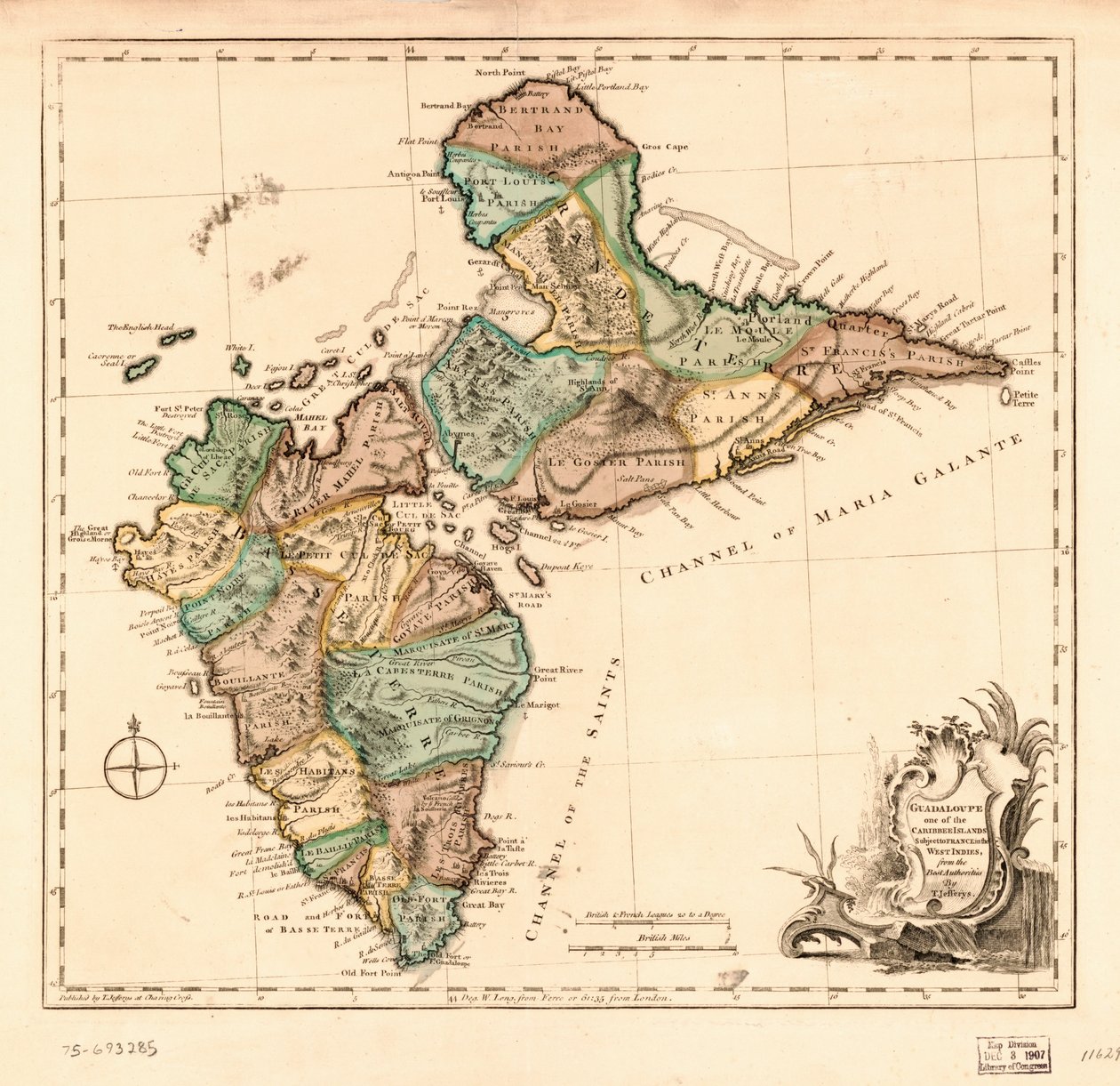 Guadaloupe er en af de caribiske øer, der er underlagt Frankrig i Vestindien, LOC 75693285 af Thomas Jefferys