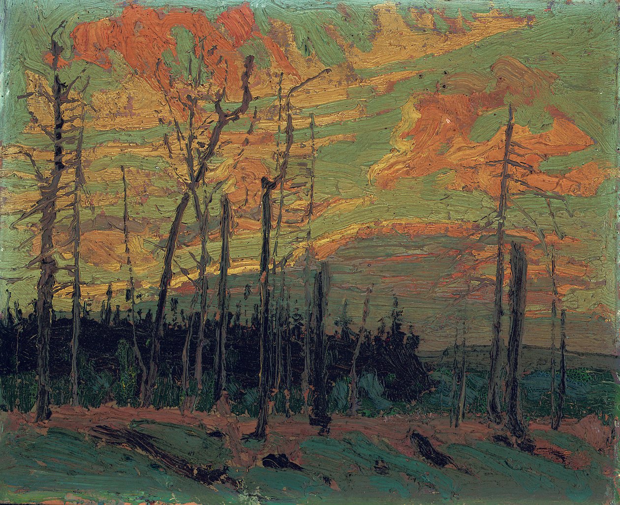 Brændt land ved solnedgang, 1915 af Tom Thomson