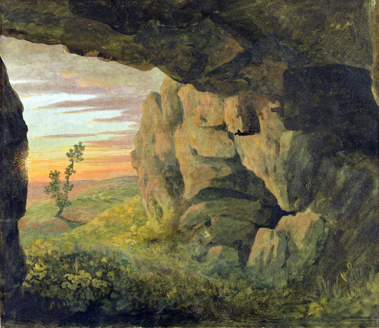 En grotte nær Skt. Agnese uden Porta Pia (olie på papir) af Thomas Jones