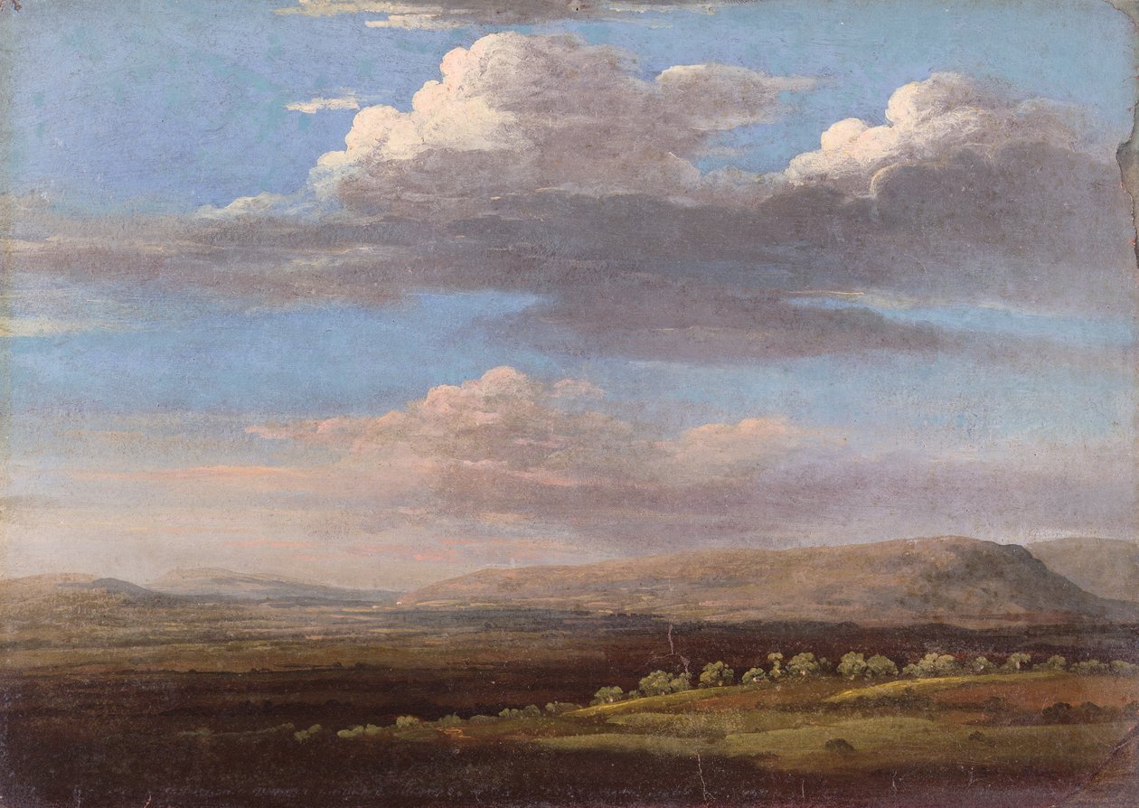 En udsigt i Radnorshire (olie på papir) af Thomas Jones