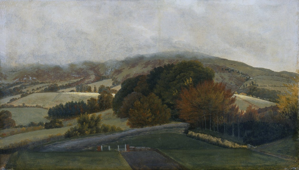 Carneddau-bjergene fra Pencerrig, ca. 1776 (olie på papir på lærred) af Thomas Jones