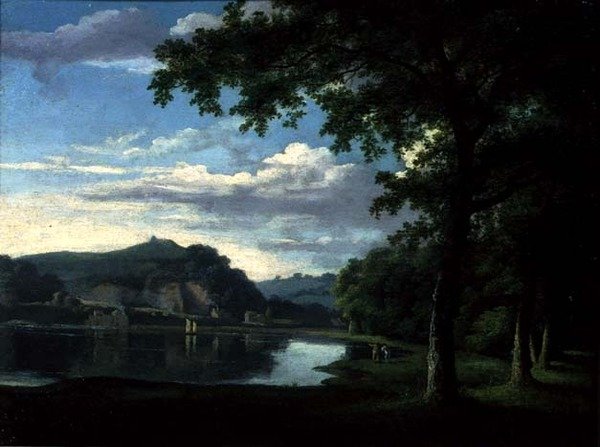 Landskab med udsigt over floden Wye, ca. 1772 (olie på lærred) af Thomas Jones
