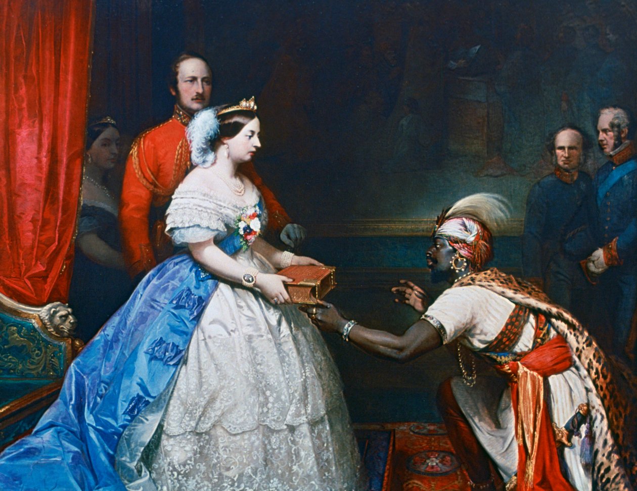 Dronning Victoria præsenterer en bibel i publikumssalen i Windsor, c1861 af Thomas Jones Barker