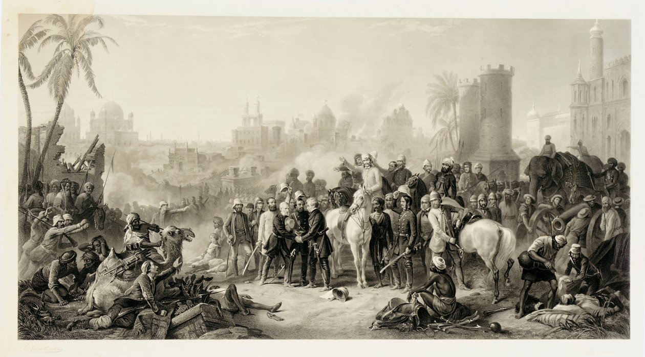 The Relief of Lucknow, and The Triumphant Meeting of Havelock, Outram og Sir Colin Campbell, 1862 af Thomas Jones Barker