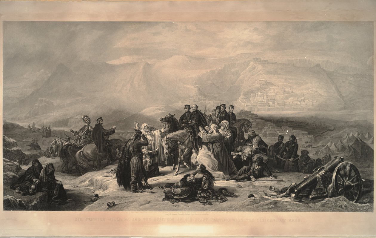 Forsvaret af Kars. Sir Fenwick Williams og officererne i hans stab skiller sig af med borgerne i af Thomas Jones Barker