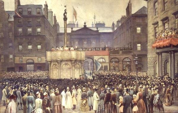 Præsentationen af det restaurerede markedskors, Edinburgh, for Magistrates Council af den ærede W.E. Gladstone, MP, 23. november 1885 af Thomas L. Sawers