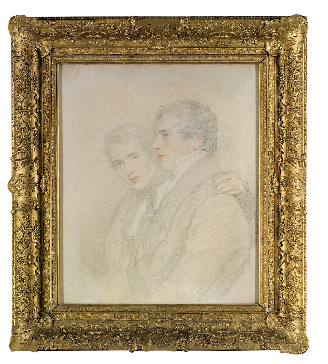 Dobbeltportræt af Richard Rowland Bloxam (1797-1877) og Andrew Bloxam (1801-1878), halvlang, i profil, på tærsklen til deres afrejse til Sandwichøerne [Hawaii] i 1823 (sort, hvid og rød kridt på et forberedt lærred) af Thomas Lawrence