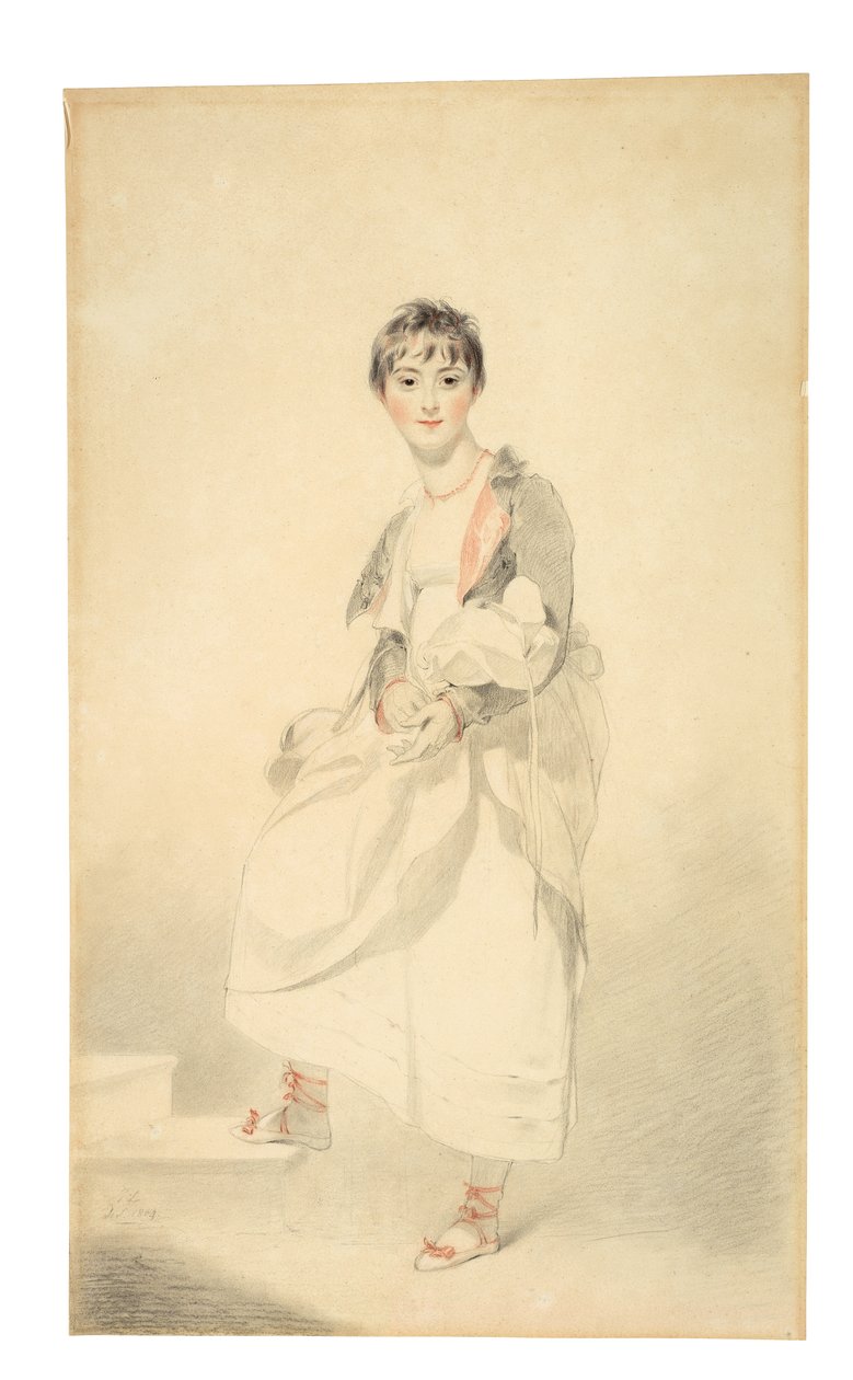 Portræt af Lady Frances Hamilton (1795-1860) (sort og rødt kridt) af Thomas Lawrence