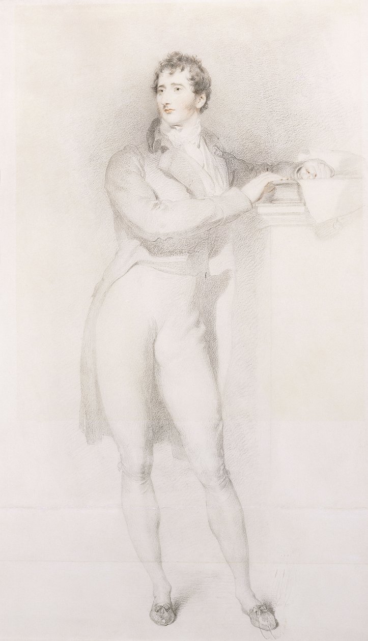 Portrait of Sir Francis Burdett, Bart, small full-length, standing by a mantelpiece, c.1796dani af Thomas Lawrence