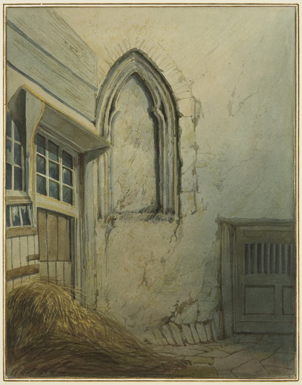 En lille domstol, der støder op til en passage fra Baldwin Street til St Nicholas Street (blyant og akvarel på papir) af Thomas Leeson the Elder Rowbotham