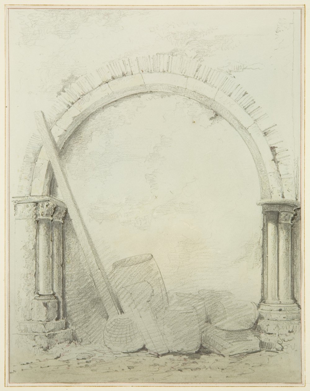 Buer og søjler i Mereweathers lokaler mellem Nicholas Street og Corn Street (blyant og akvarel på papir) af Thomas Leeson the Elder Rowbotham