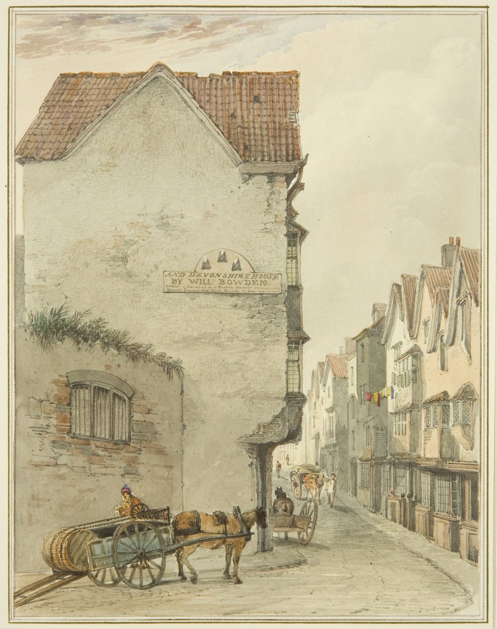 Back Street, ser mod syd (akvarel på papir) af Thomas Leeson the Elder Rowbotham