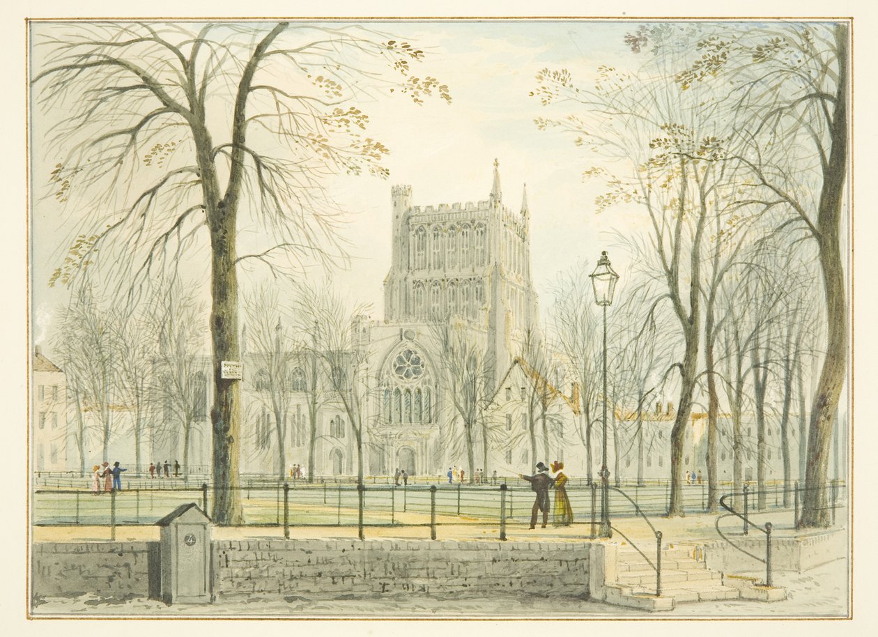 Bristol Cathedral and College Green (akvarel på papir) af Thomas Leeson the Elder Rowbotham