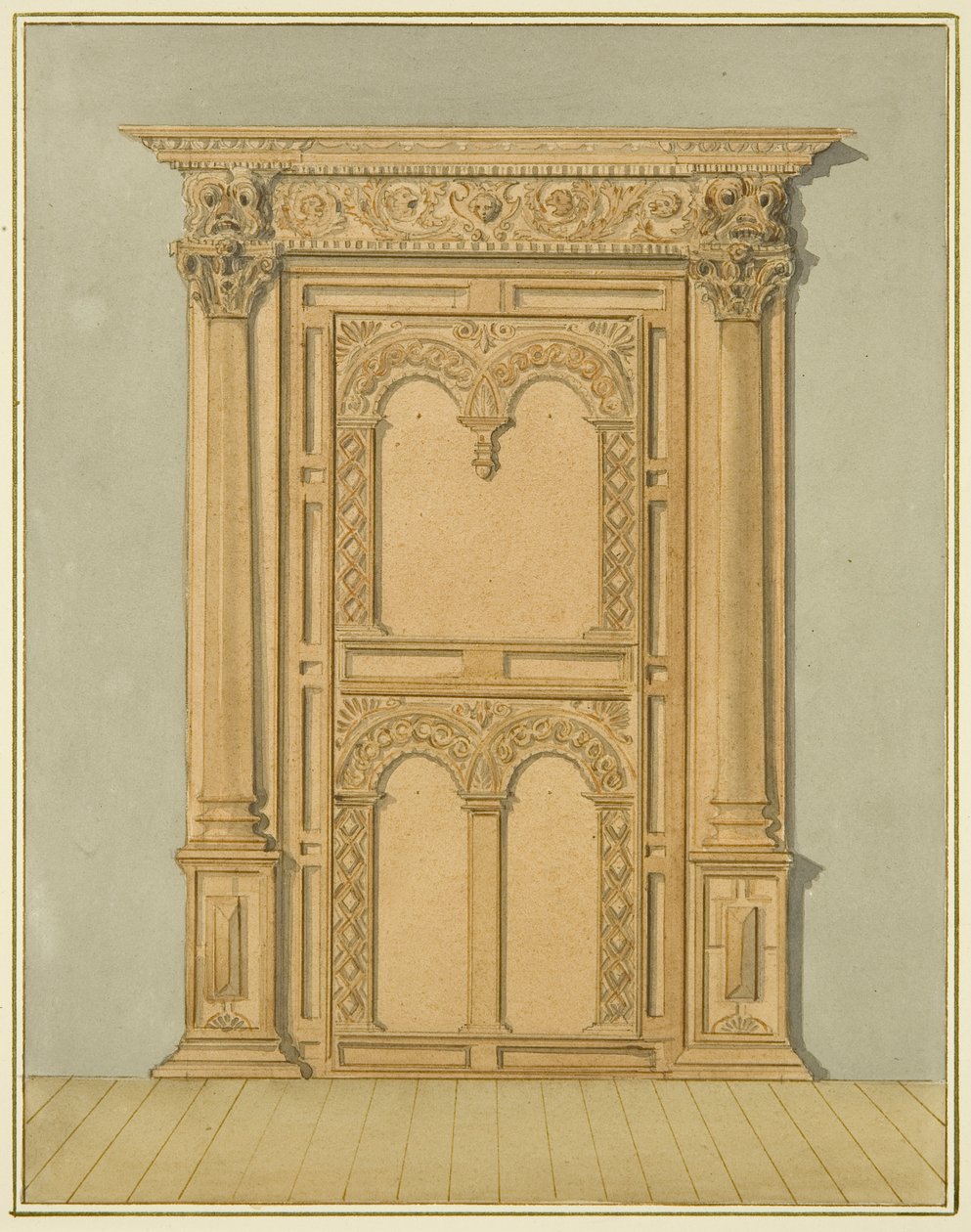 Carved Oak Doorway, 6 Redcliffe Street (akvarel på papir) af Thomas Leeson the Elder Rowbotham