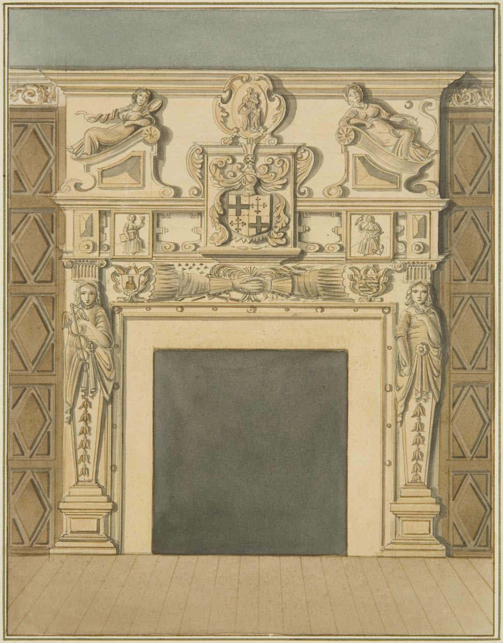 Skorstensstykke på 28 Redcliffe Street (akvarel på papir) af Thomas Leeson the Elder Rowbotham