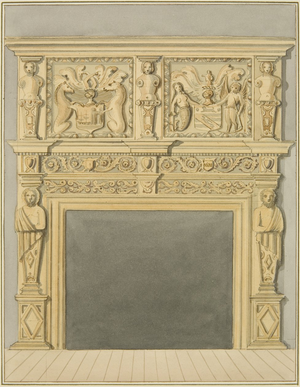 Skorstensstykke dateret 1632, på 128 Redcliffe Street (akvarel på papir) af Thomas Leeson the Elder Rowbotham