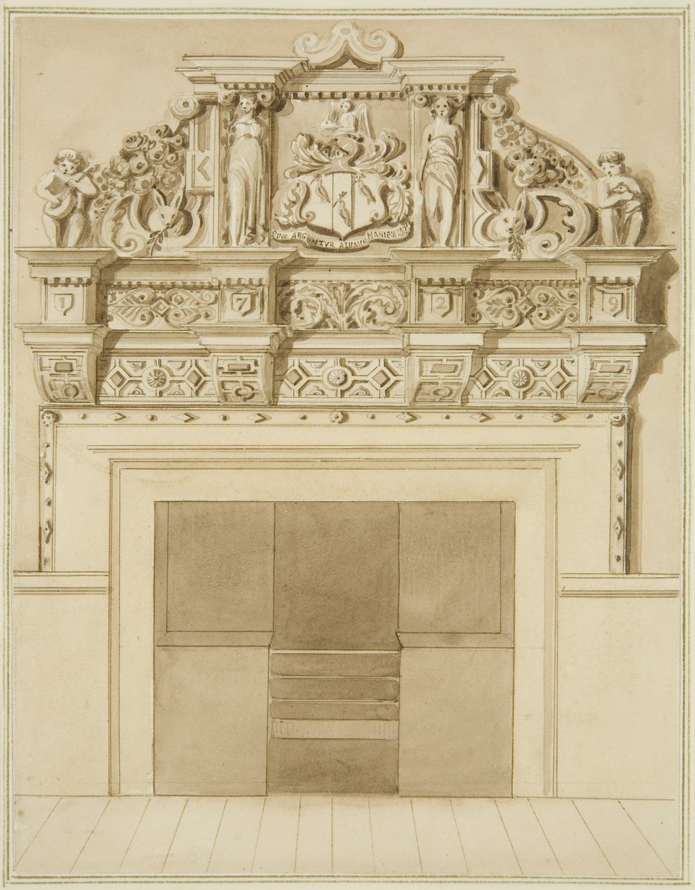 Skorstensstykke dateret 1729, på 139 Redcliffe Street (akvarel på papir) af Thomas Leeson the Elder Rowbotham