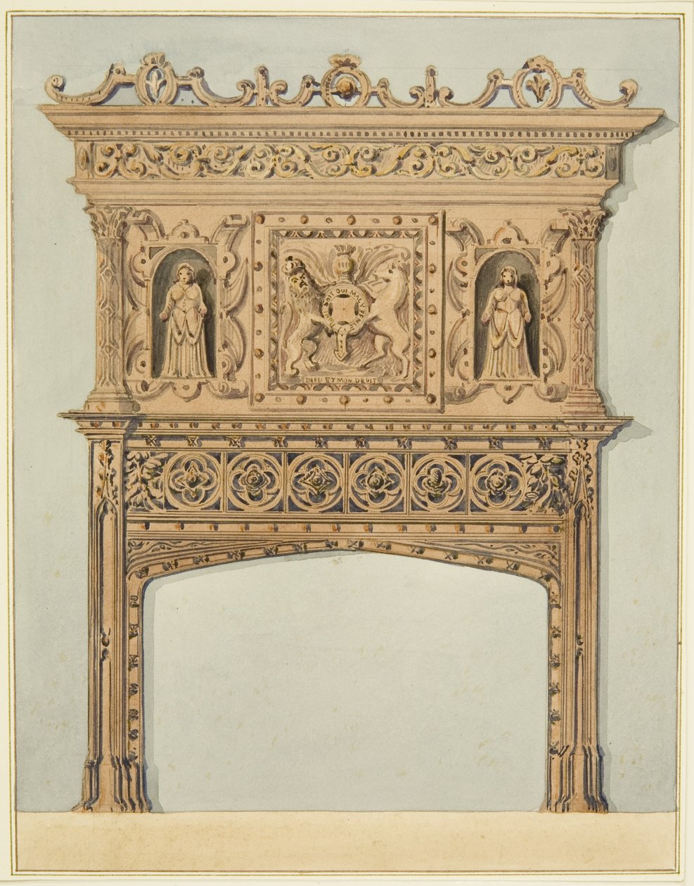 Skorstensstykke i Myntens Store Rum, nu St. Peters Hospital (akvarel på papir) af Thomas Leeson the Elder Rowbotham