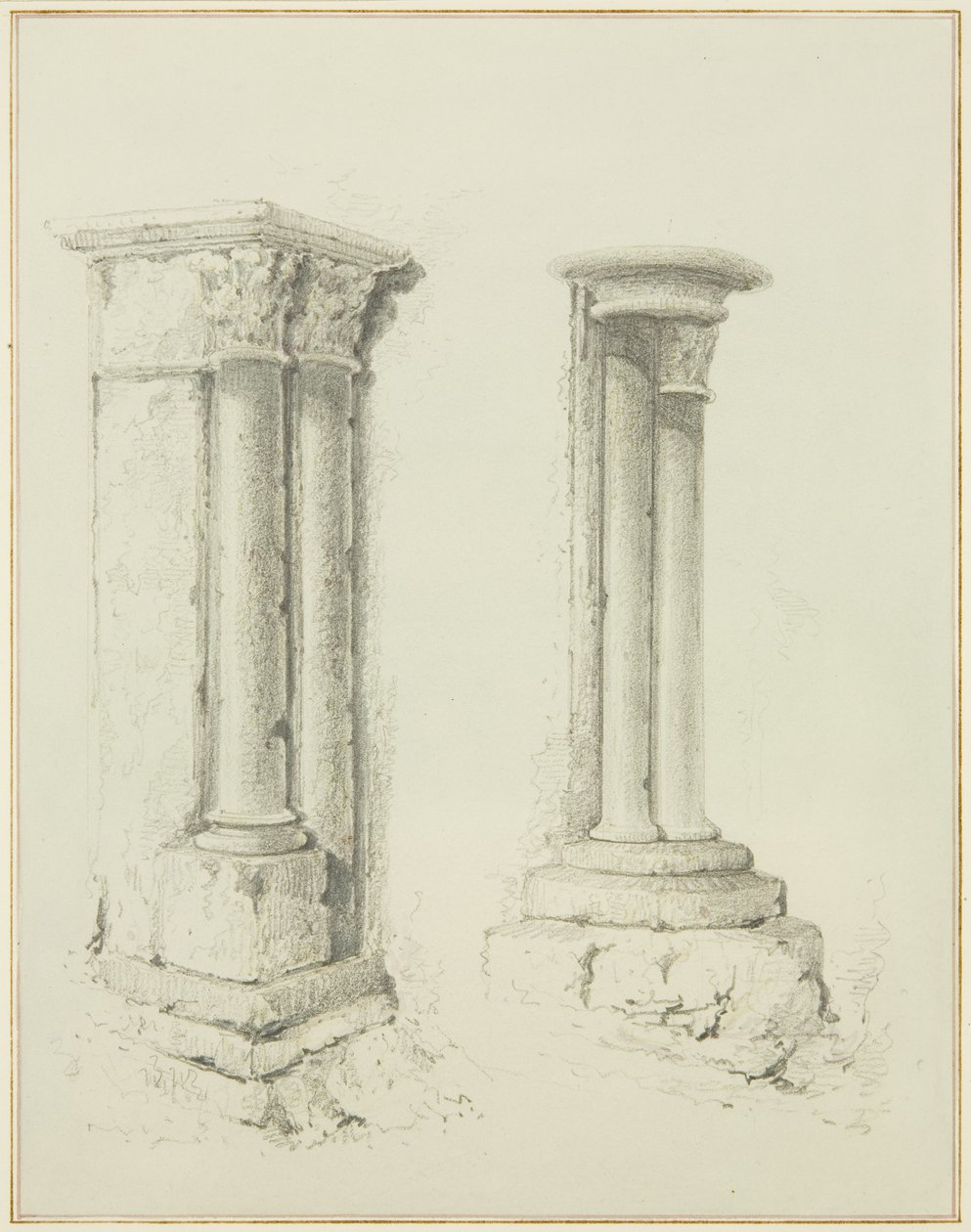 Kolonner i Mereweathers lokaler mellem Nicholas Street og Corn Street (blyant og akvarel på papir) af Thomas Leeson the Elder Rowbotham