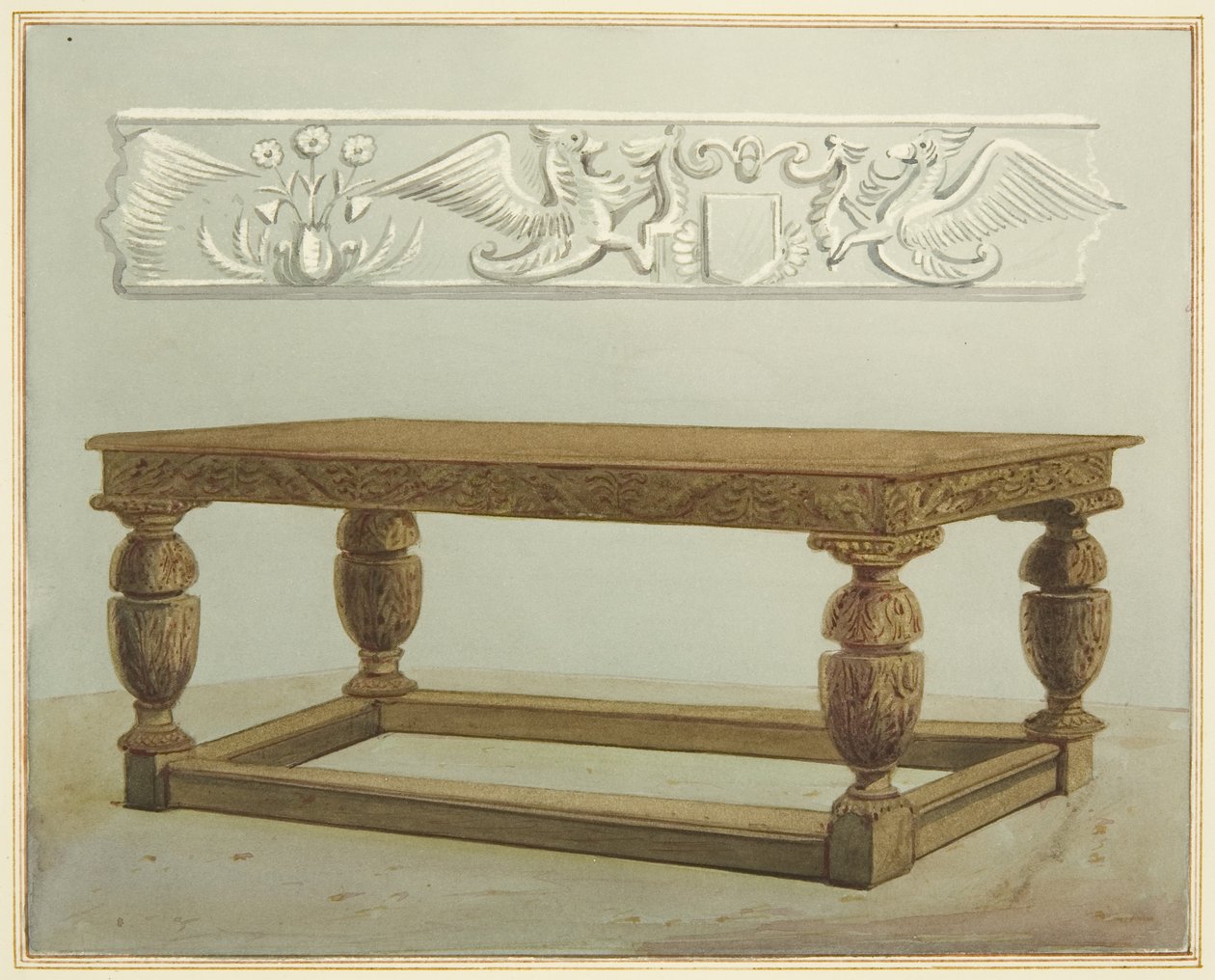 Rådsbord i Myntens Store Rum, nu St. Peters Hospital (akvarel på papir) af Thomas Leeson the Elder Rowbotham