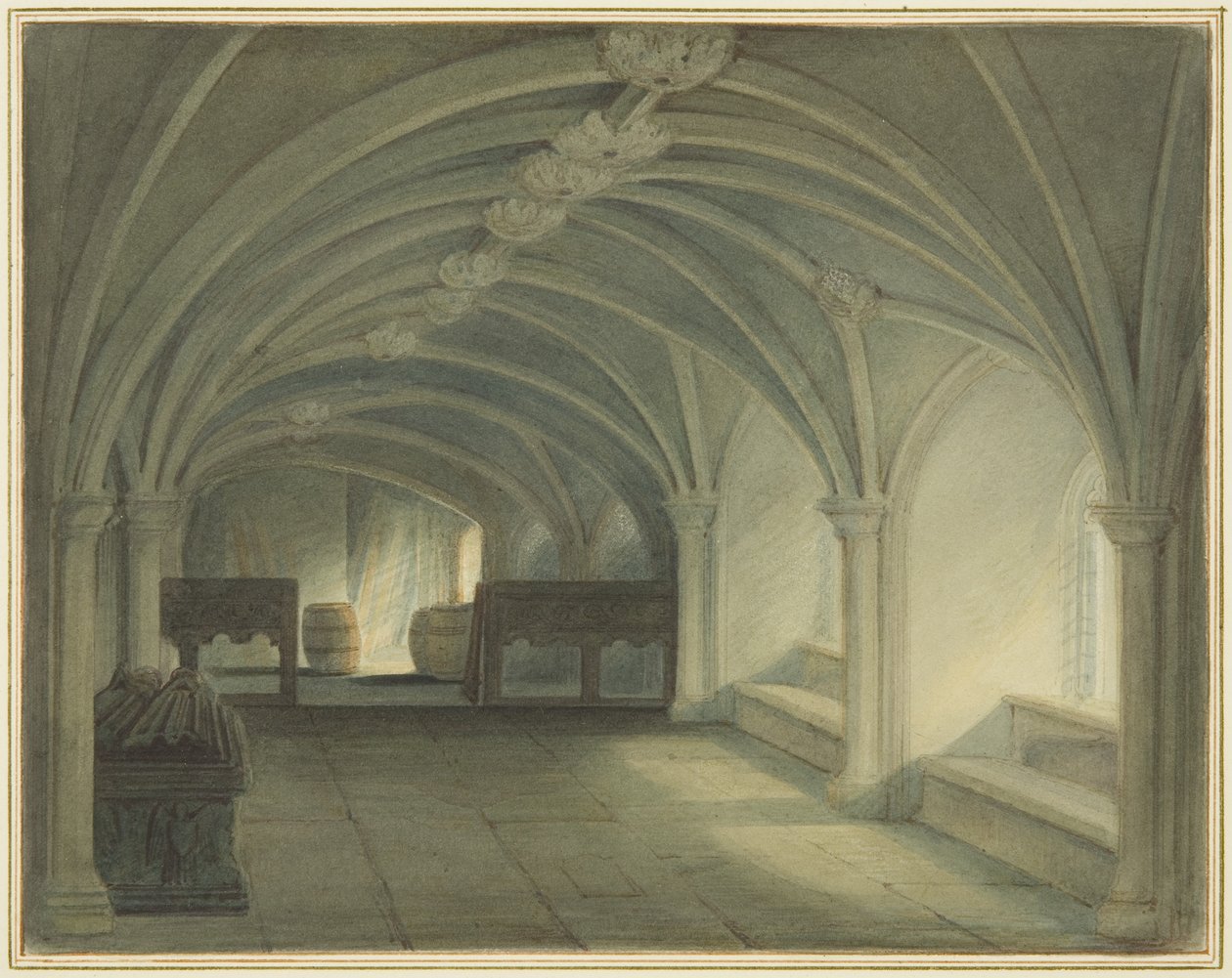 Krypten af Johanneskirken, ser mod vest (akvarel på papir) af Thomas Leeson the Elder Rowbotham