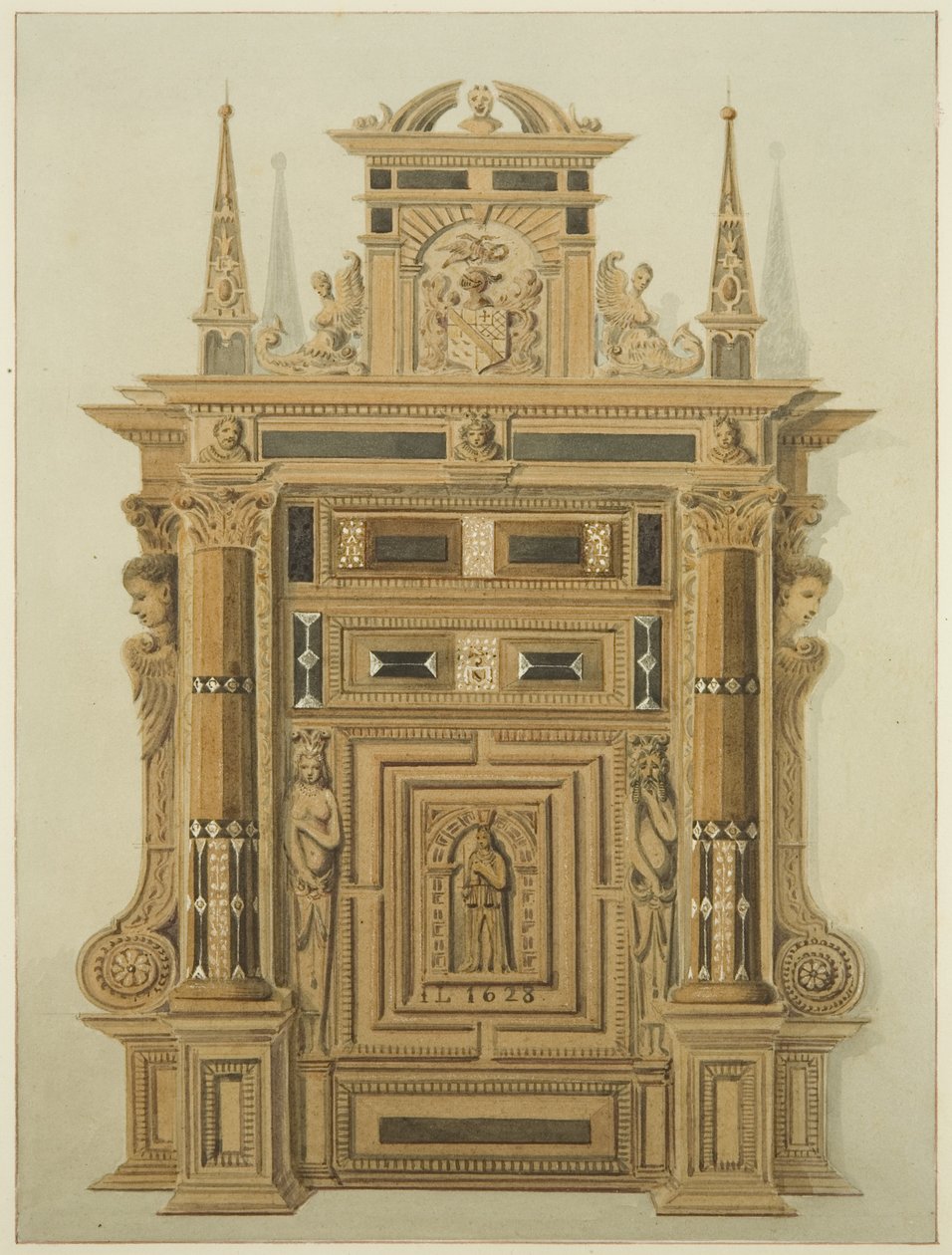 Døråbning i Langton Mansion, på bagsiden (akvarel på papir) af Thomas Leeson the Elder Rowbotham