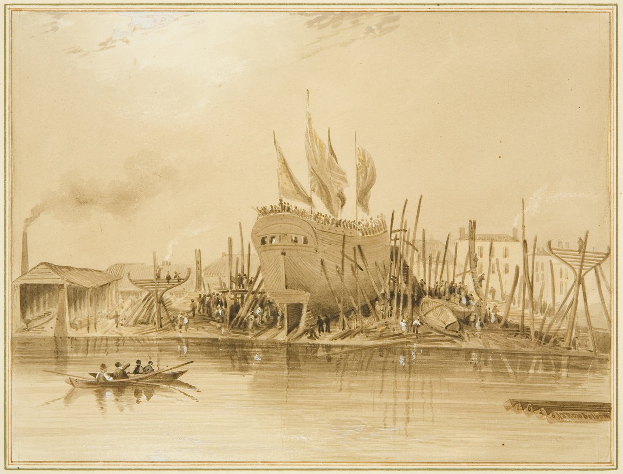 Eastern Wapping Dock, lancering af "Avon", 1826 af Thomas Leeson the Elder Rowbotham