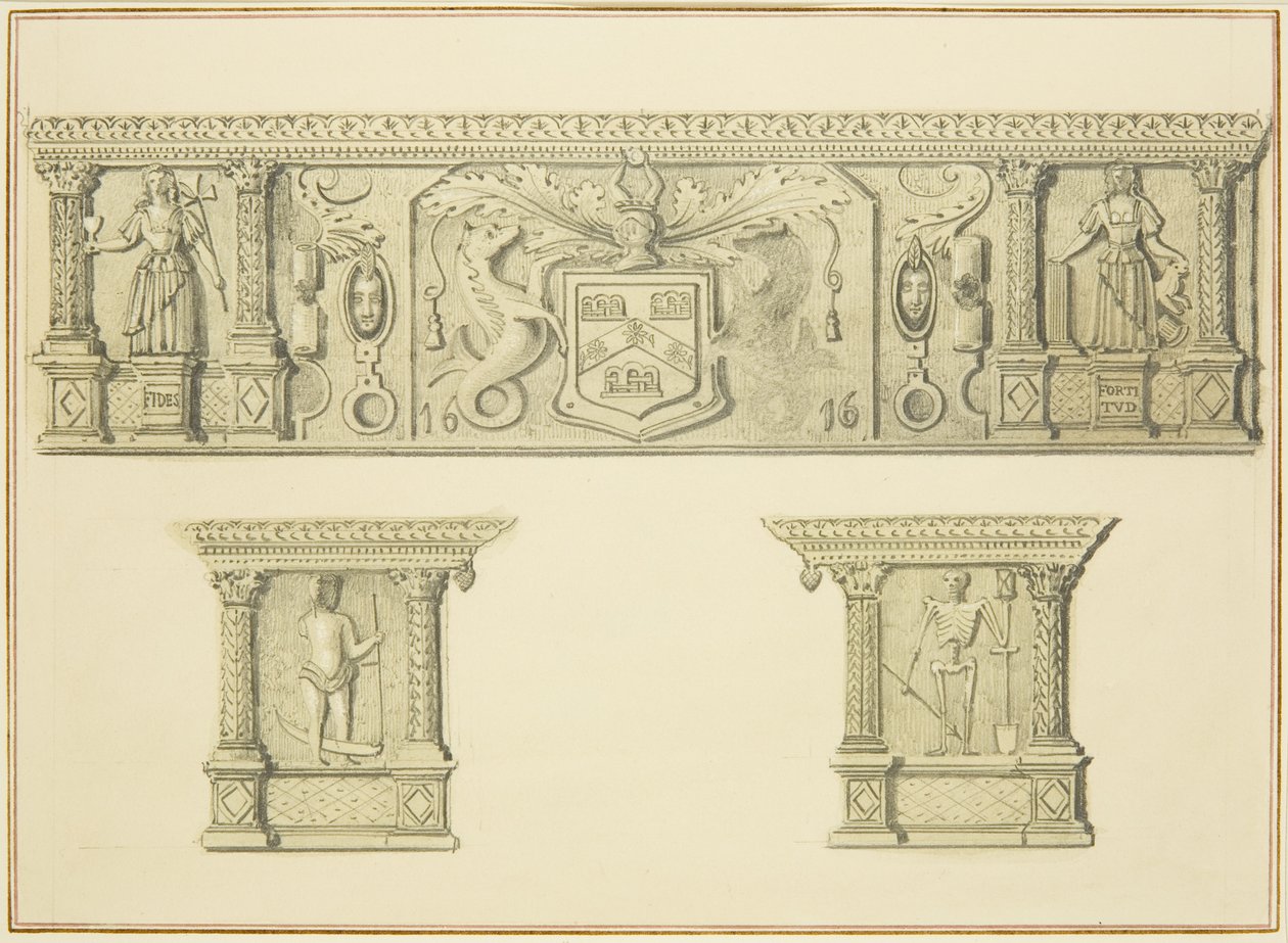Frise på skorstensstykke på 15 Broad Street (blyant og akvarel på papir) af Thomas Leeson the Elder Rowbotham