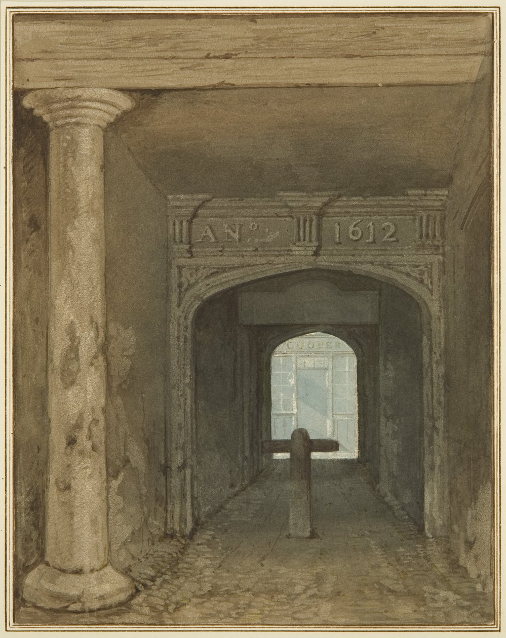 Guard House Passage, Wine Street (akvarel på papir) af Thomas Leeson the Elder Rowbotham
