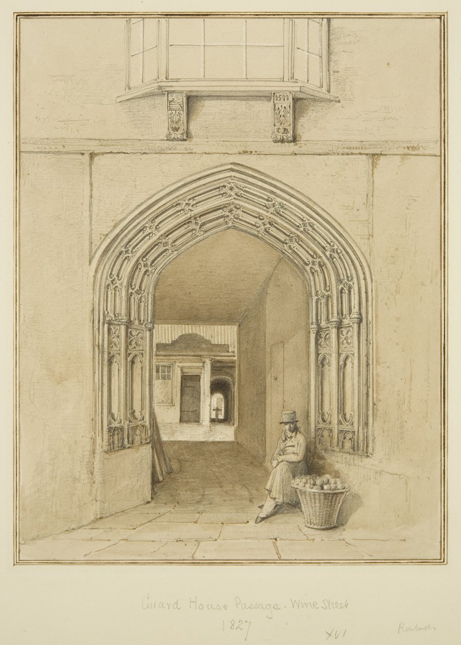 Guard House Passage, Wine Street (akvarel og blyant på papir) af Thomas Leeson the Elder Rowbotham