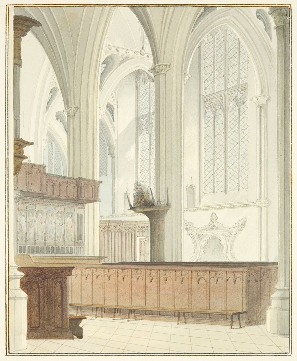 Interiør af Bristol Cathedral, nær Orgel (akvarel på papir) af Thomas Leeson the Elder Rowbotham