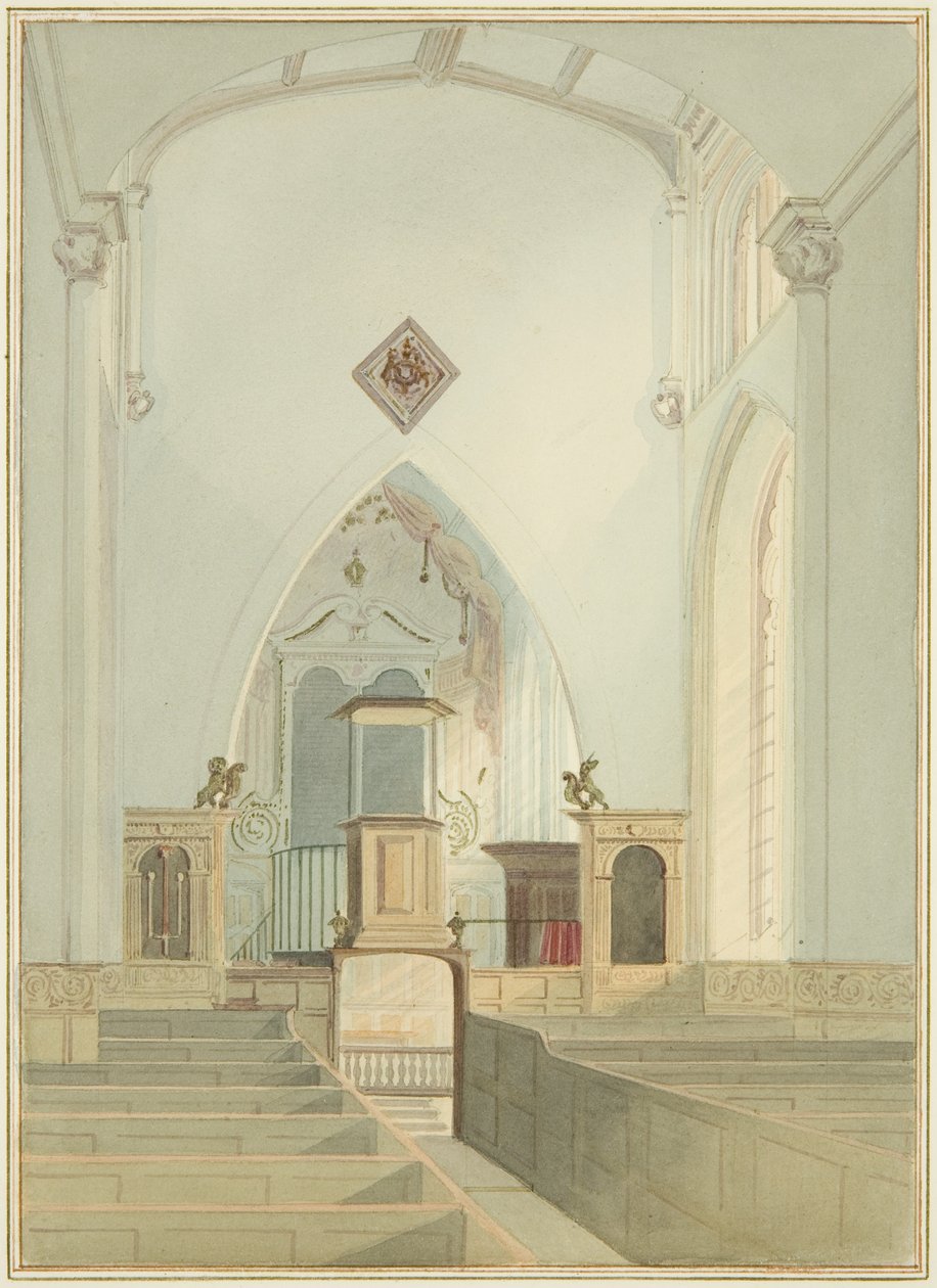 Interiør af Johanneskirken (akvarel på papir) af Thomas Leeson the Elder Rowbotham