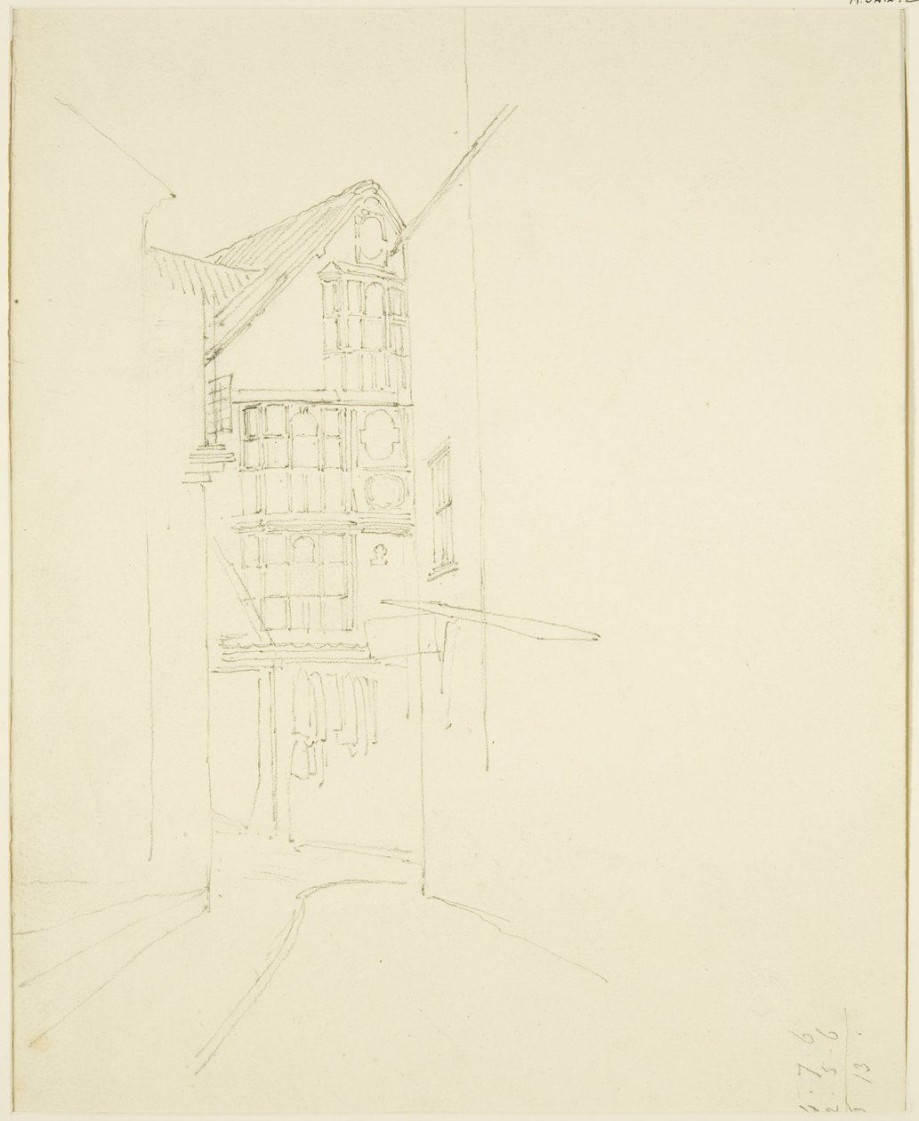 Ser ind i Pithay fra Wine Street (blyant på papir) af Thomas Leeson the Elder Rowbotham