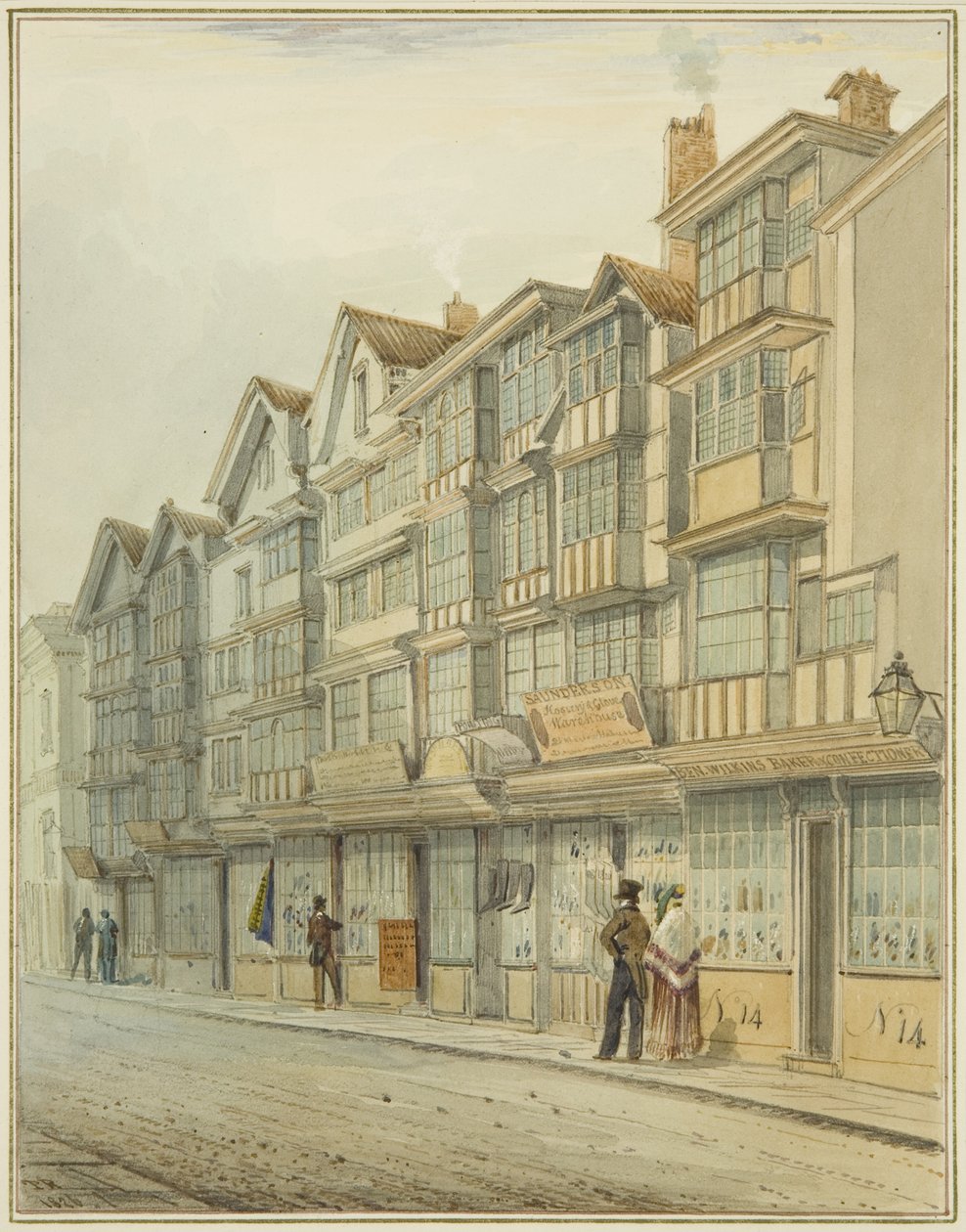 Ser op ad Broad Street (akvarel på papir) af Thomas Leeson the Elder Rowbotham