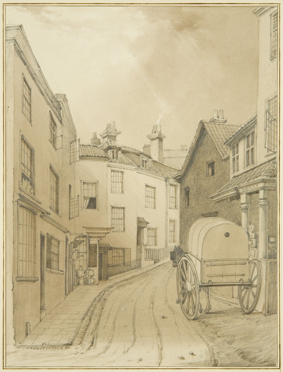 Lower End of Griffin Lane (akvarel på papir) af Thomas Leeson the Elder Rowbotham