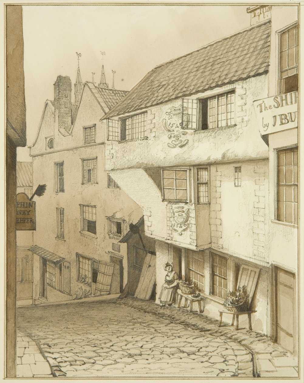 Nedre ende af Steep Street, med hus af Thomas Leeson the Elder Rowbotham