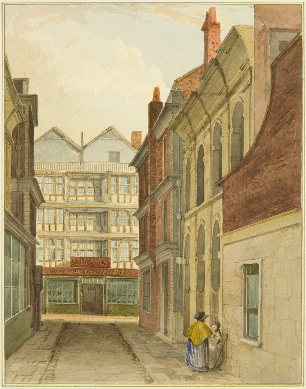 Mary-le-Port Street set fra Cheese Market (akvarel på papir) af Thomas Leeson the Elder Rowbotham
