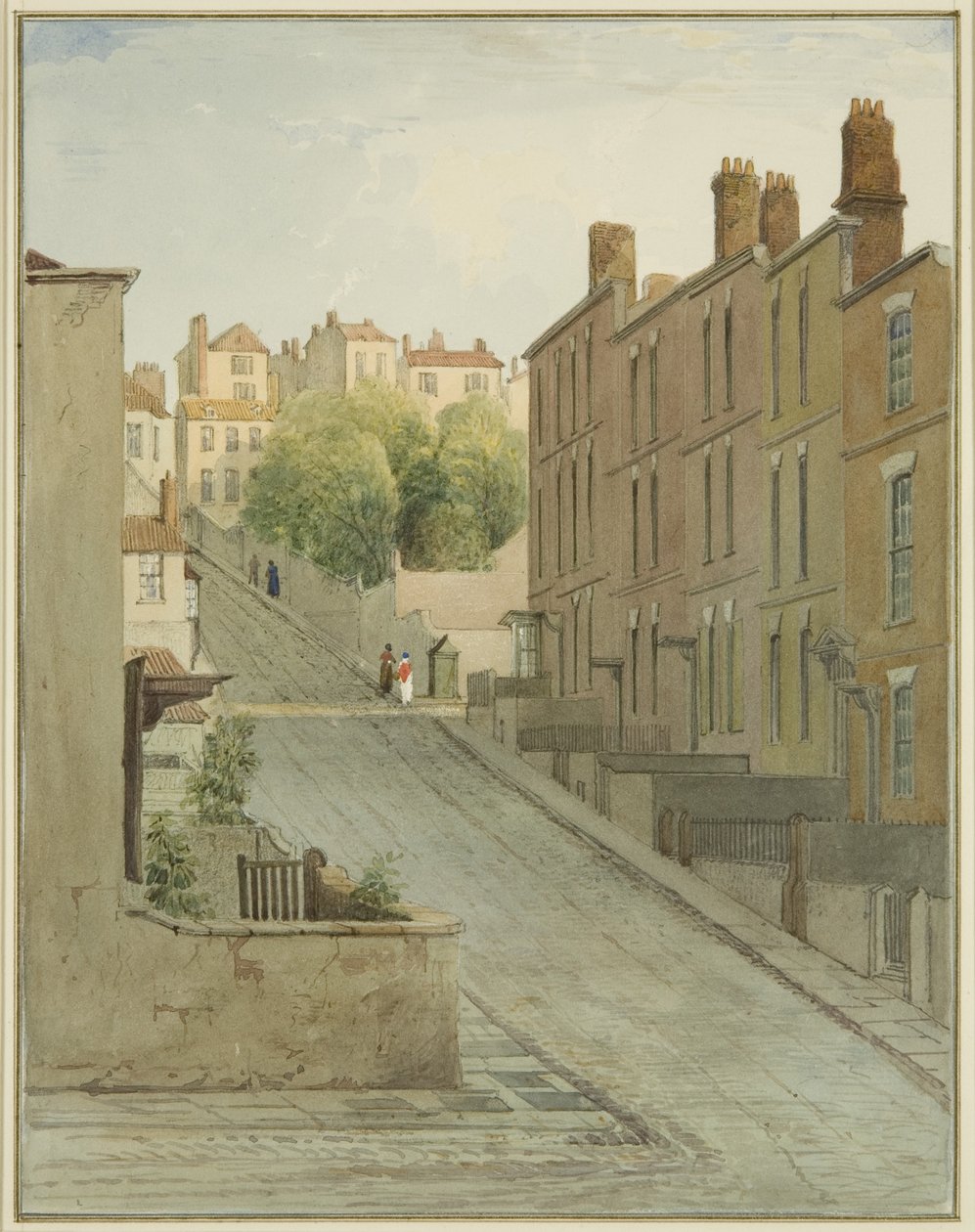 Montague Street og huse på Kingsdown (blyant og akvarel på papir) af Thomas Leeson the Elder Rowbotham