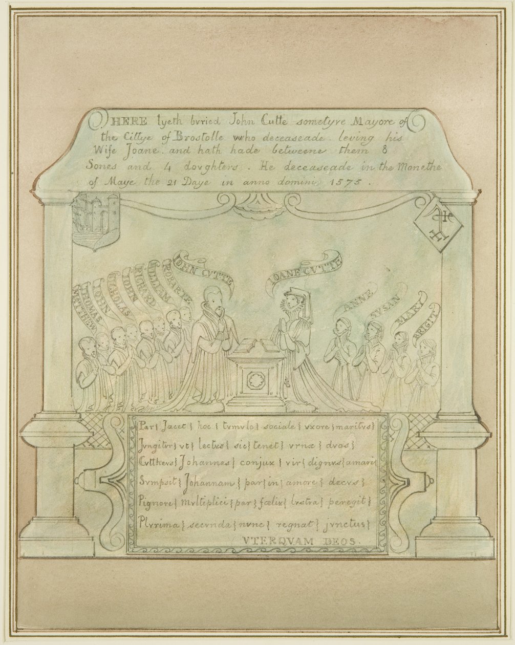Vægmaleri af John Cutte i Burnett Church af Thomas Leeson the Elder Rowbotham