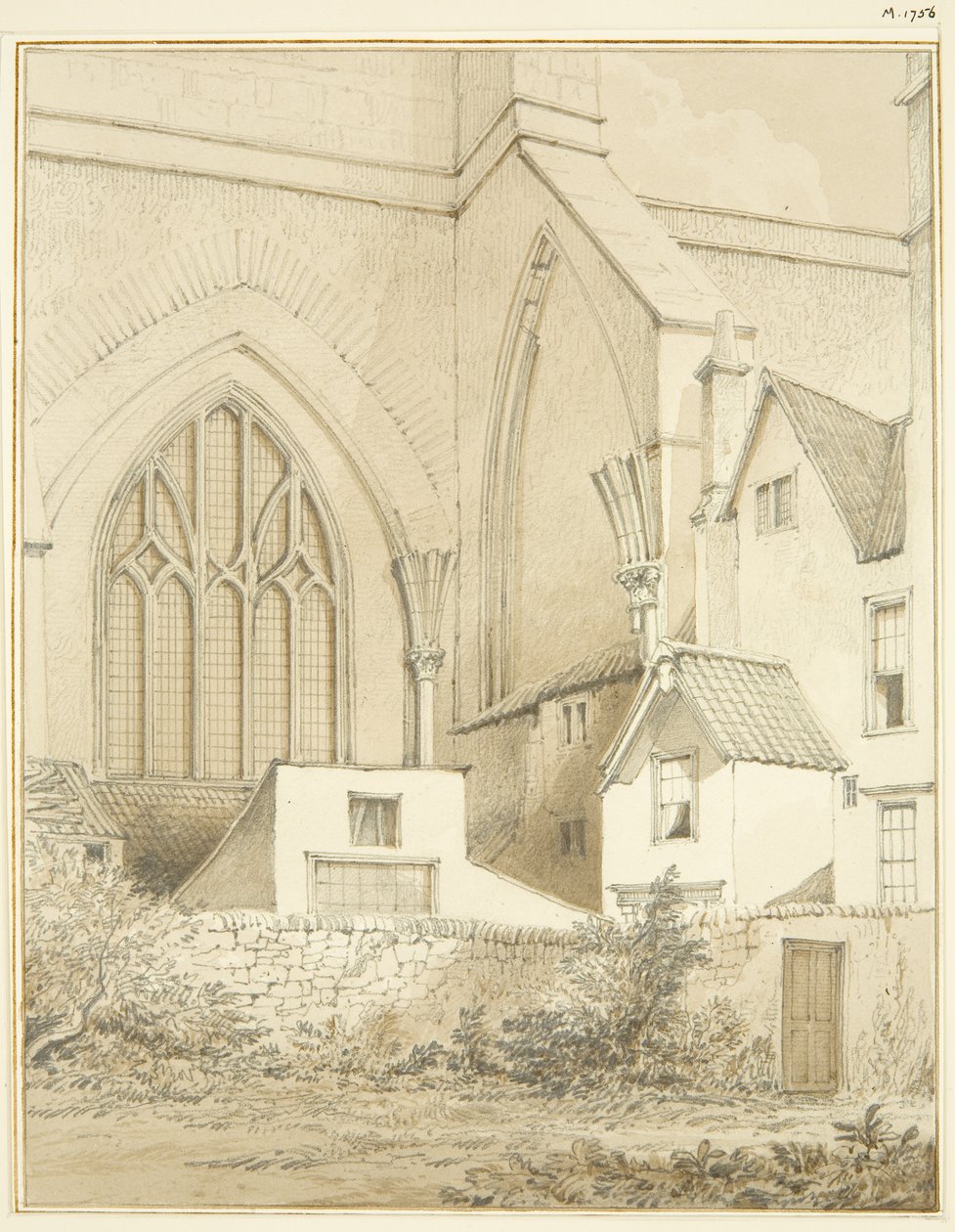 North-West Angle of Bristol Cathedral (blyant og akvarel på papir) af Thomas Leeson the Elder Rowbotham