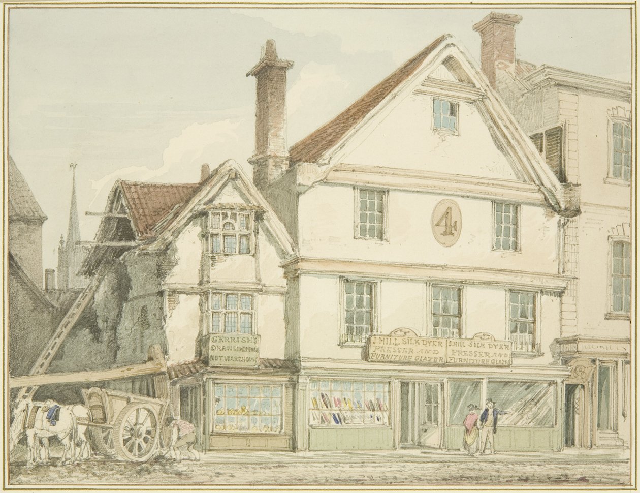 North-West Angle of Broadmead (blyant og akvarel på papir) af Thomas Leeson the Elder Rowbotham