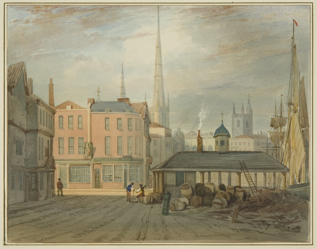 North East End of King Street, der viser Welsh Market (akvarel på papir) af Thomas Leeson the Elder Rowbotham