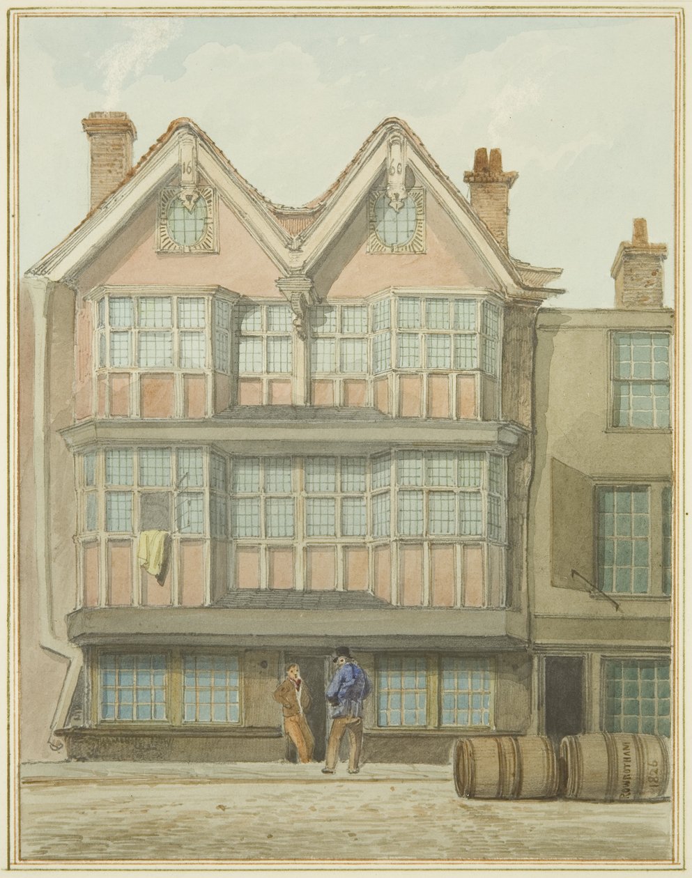 Gamle huse i West Side, Marsh Street (akvarel på papir) af Thomas Leeson the Elder Rowbotham