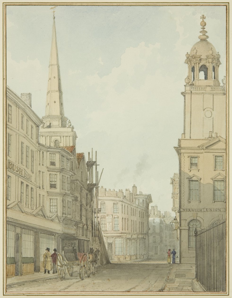 En del af Corn Street og Wine Street (akvarel på papir) af Thomas Leeson the Elder Rowbotham
