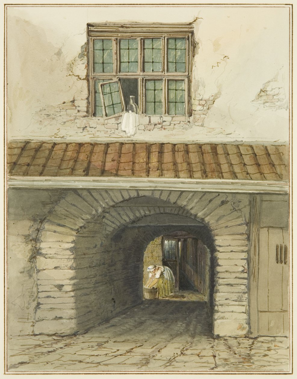 Passage Archway fra Marsh Street bag House (akvarel på papir) af Thomas Leeson the Elder Rowbotham