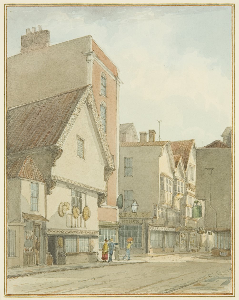 Peter Street og Mary-le-Port Street (akvarel over blyant på papir) af Thomas Leeson the Elder Rowbotham