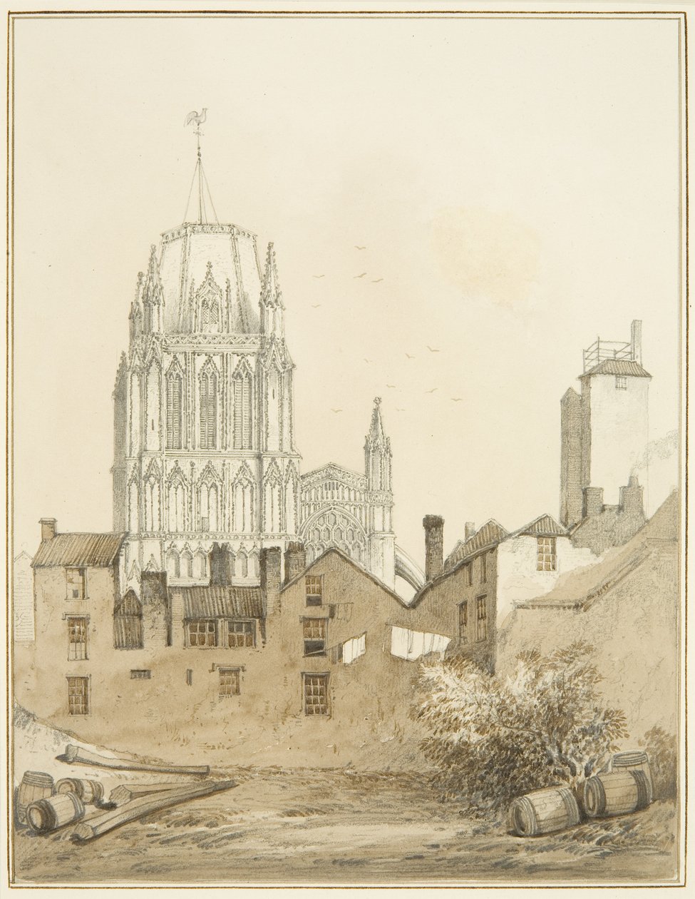 Redcliffe Church og en del af Redcliffe Hill med Shot Tower (akvarel på papir) af Thomas Leeson the Elder Rowbotham