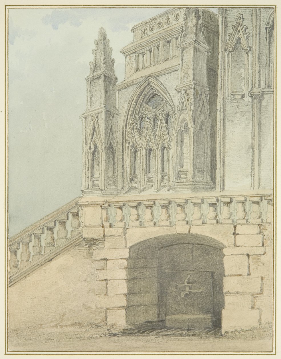 Redcliffe Conduit og en del af North Porch (akvarel på papir) af Thomas Leeson the Elder Rowbotham