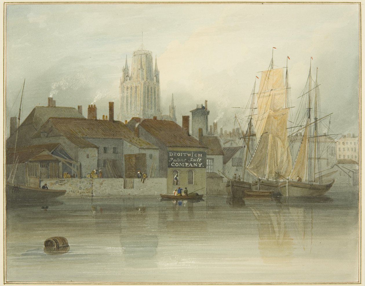 Redcliffe Tower og tilbage fra Ferry Slip, Queen Square, 1826 af Thomas Leeson the Elder Rowbotham
